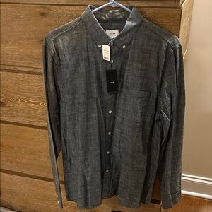 NWT Joe's Jeans deep navy/charcoal Chambray Casual Button Down Shirt- size Large